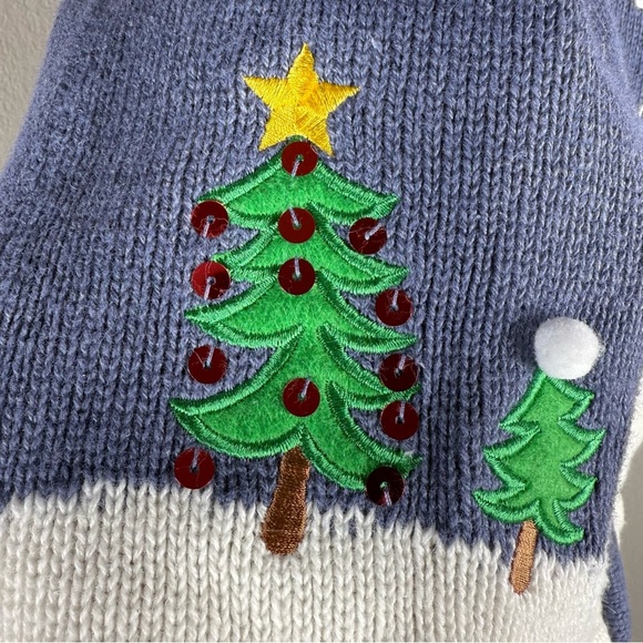 Christmas Sweater Embroidered sequins Faux Fur Trim Holiday Santa Reindeer MP - Picture 2 of 6